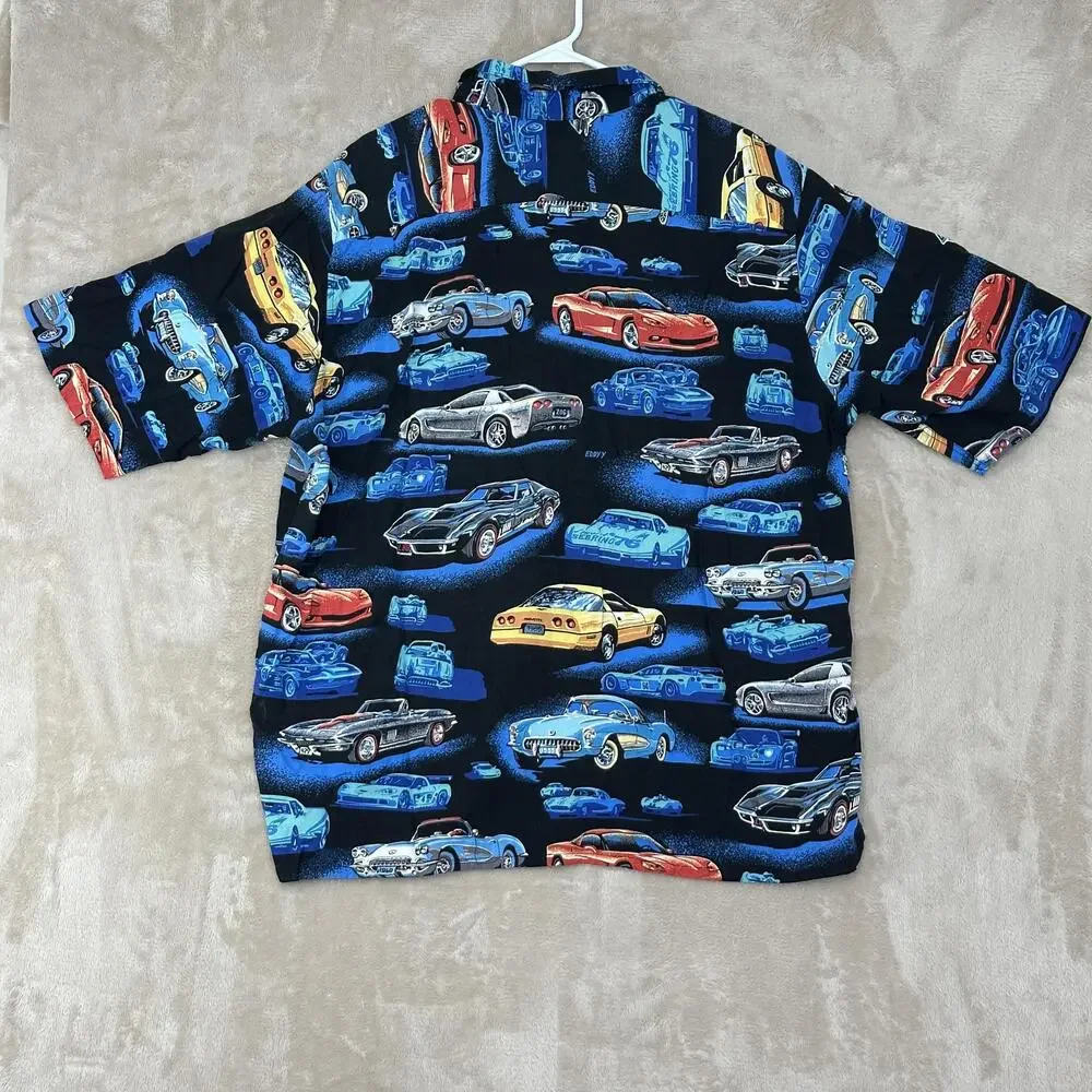 Reyn Spooner Shirt Mens XL Multicolor Car Print Hawaiian Button Front Rayon